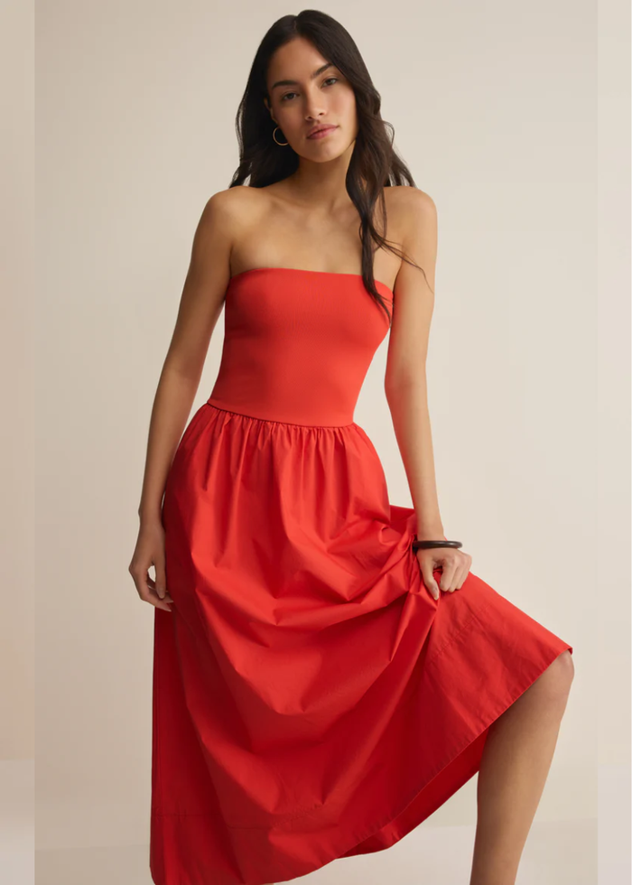 Sunsought Strapless Midi Dress - Lychee