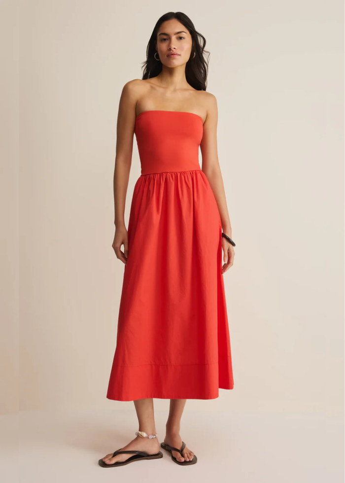 Sunsought Strapless Midi Dress - Lychee