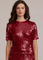 Cherry Sequined Top - Deep Red