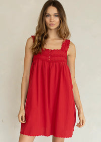 Philipa Cotton Tunic Mini Dress - Red