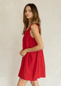 Philipa Cotton Tunic Mini Dress - Red