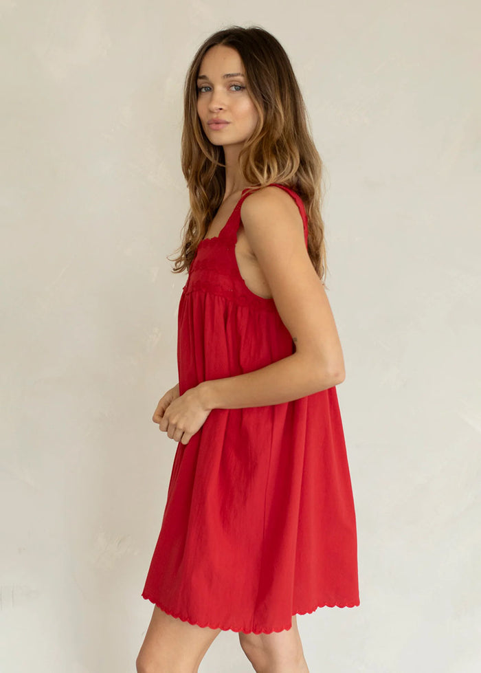 Philipa Cotton Tunic Mini Dress - Red