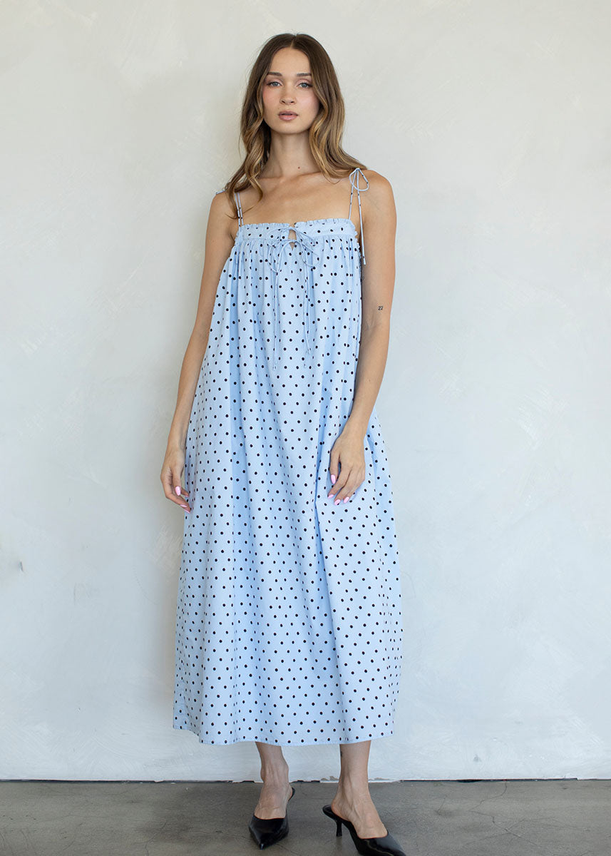 Farrah Polka Dot Midi Dress - Light Blue