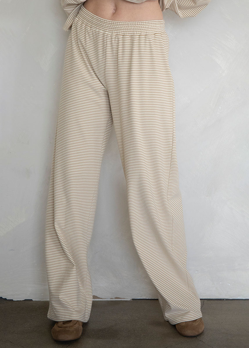 Joey Striped Fleece Lounge Pant - Beige