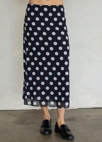 Sheer Dot Midi Skirt - Black