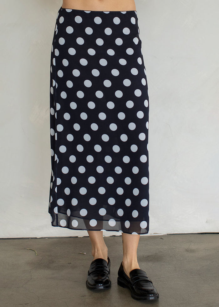 Sheer Dot Midi Skirt - Black