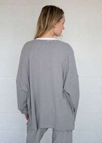 Dani Striped Fleece Oversized Top - Charcoal