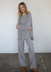 Dani Striped Fleece Oversized Top - Charcoal