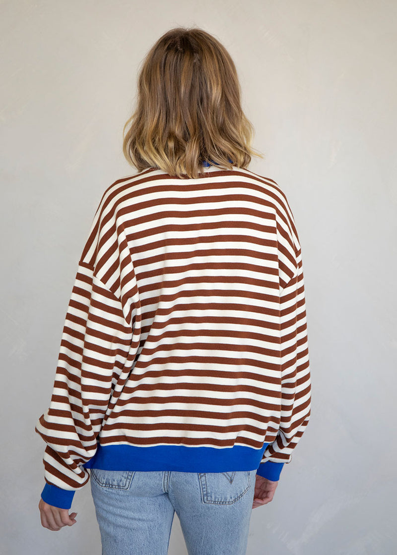 Beck Stripe Color Contrast Sweatshirt - Chocolate