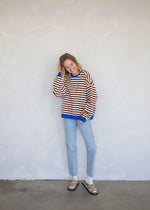 Beck Stripe Color Contrast Sweatshirt - Chocolate