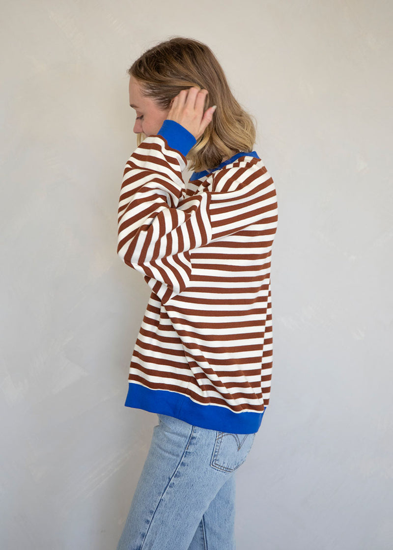 Beck Stripe Color Contrast Sweatshirt - Chocolate