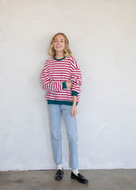 Beck Stripe Color Contrast Sweatshirt - Magenta