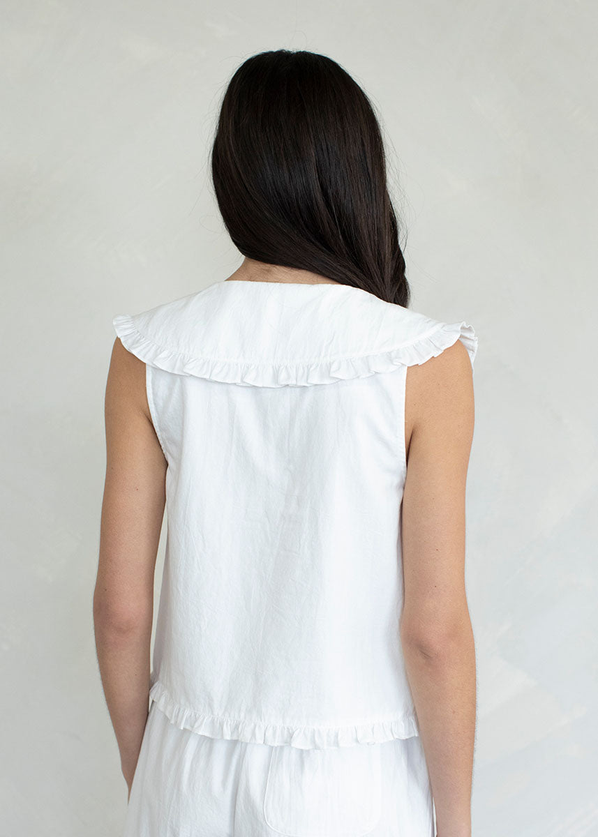 June Ruffle Collar Tie Top - White