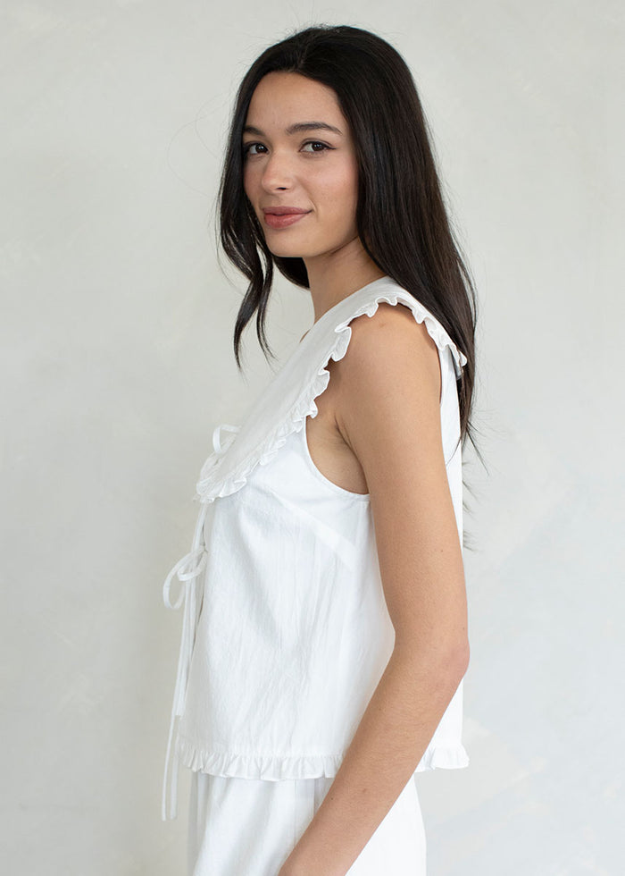 June Ruffle Collar Tie Top - White