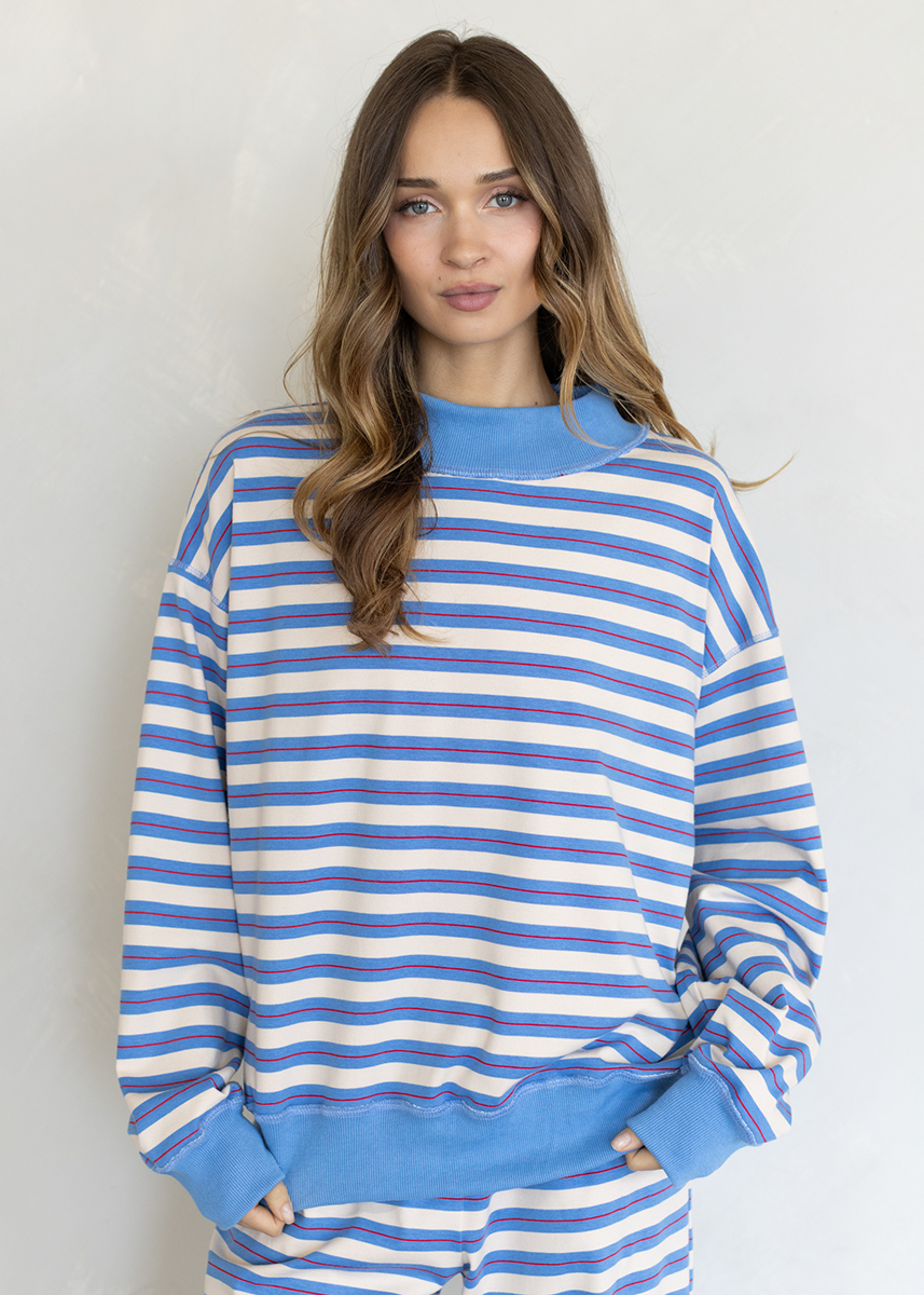 Stripe Mock Neck Top - Blue Multi