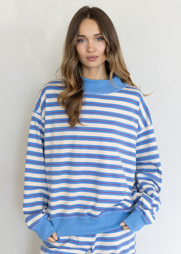 Stripe Mock Neck Top - Blue Multi