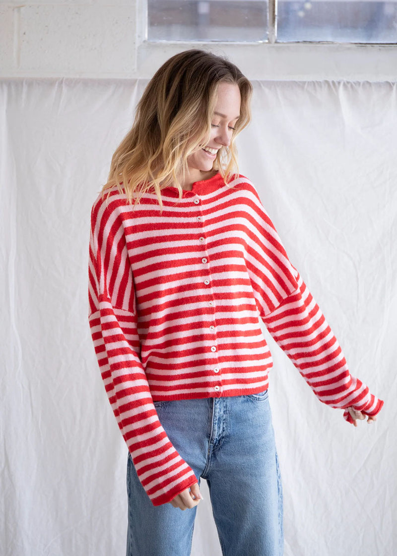 Piper Striped Cardigan - Pink & Red