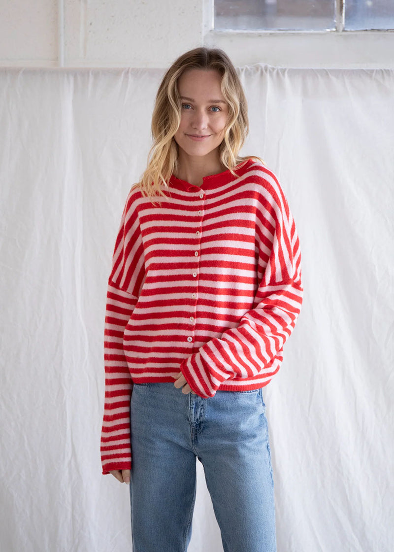 Piper Striped Cardigan - Pink & Red