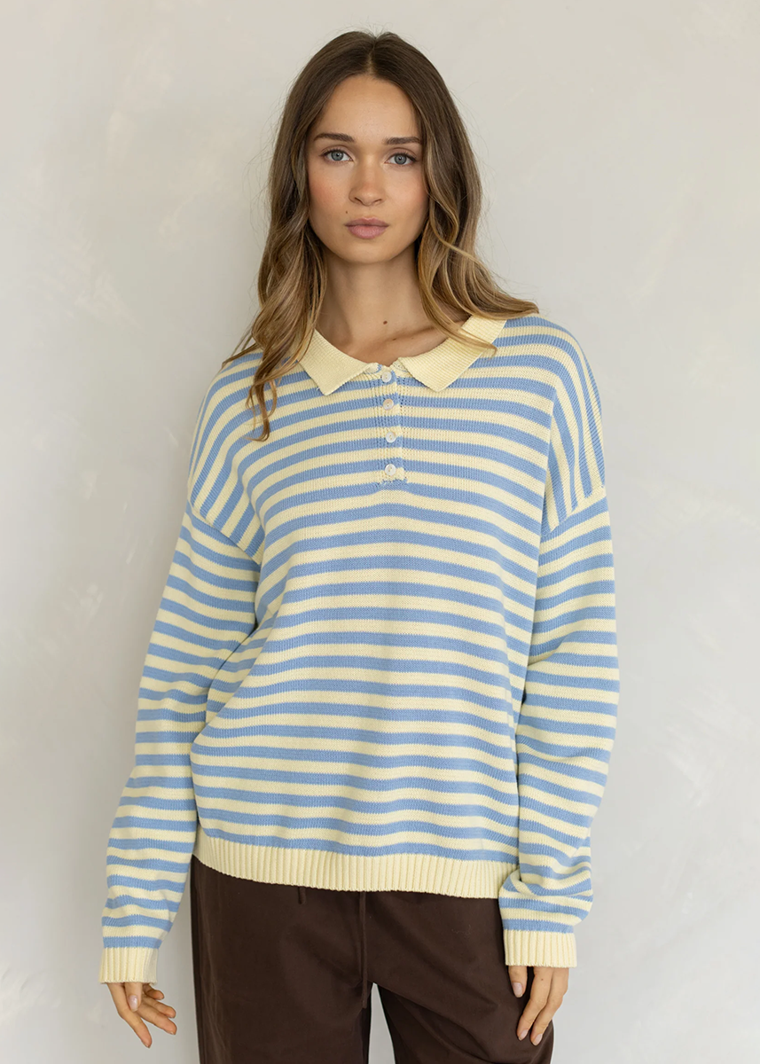 Varley Striped Collared Sweater - Butter