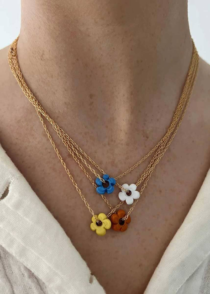 Floating Flower Necklace - Yellow