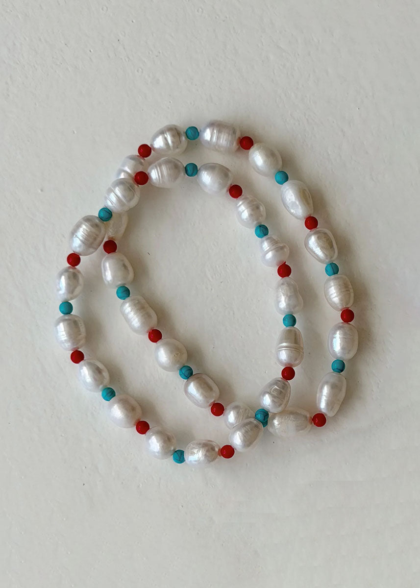 Pearly Anklet - Red, Blue & Pearl