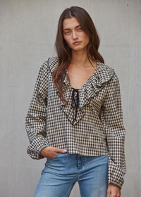 Thais Gingham Top - Black Natural