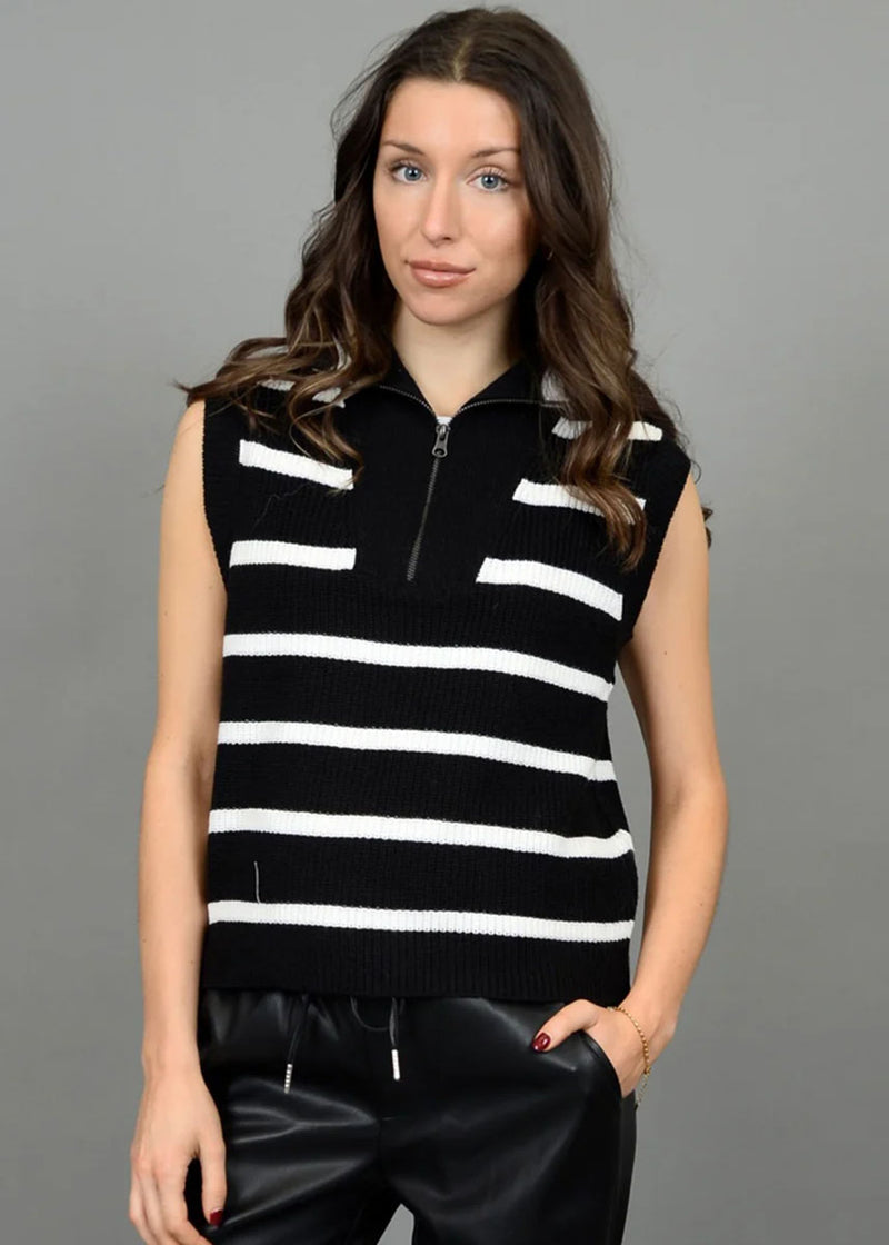 Danae Zip Collar Sweater Vest - Black & White