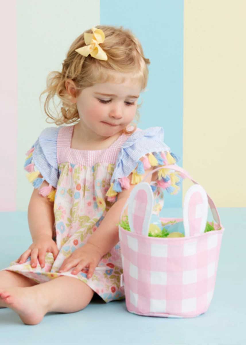 Pink Check Bunny Easter Basket - Small