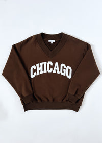 Chicago Boucle V-Neck Sweatshirt - Espresso