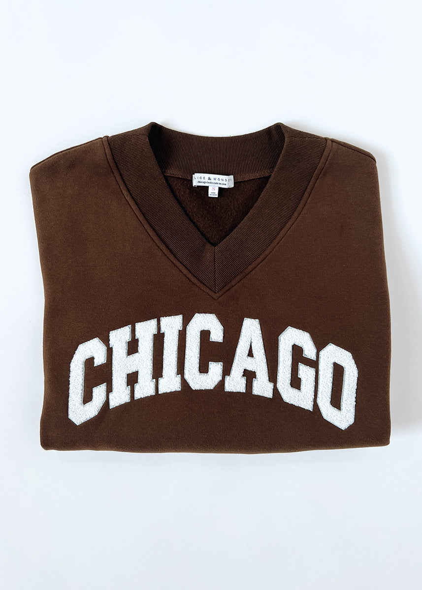 Chicago Boucle V-Neck Sweatshirt - Espresso