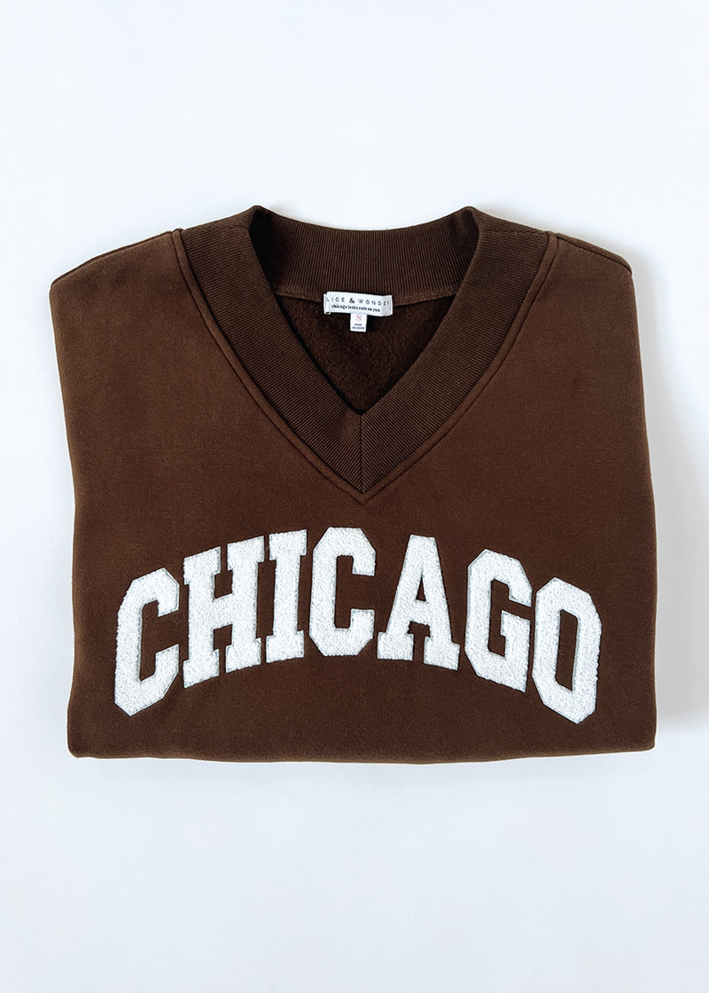 Chicago Boucle V-Neck Sweatshirt - Espresso