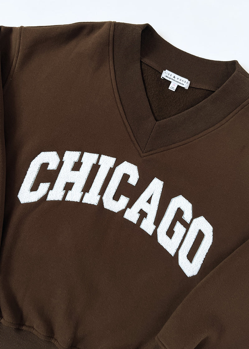 Chicago Boucle V-Neck Sweatshirt - Espresso