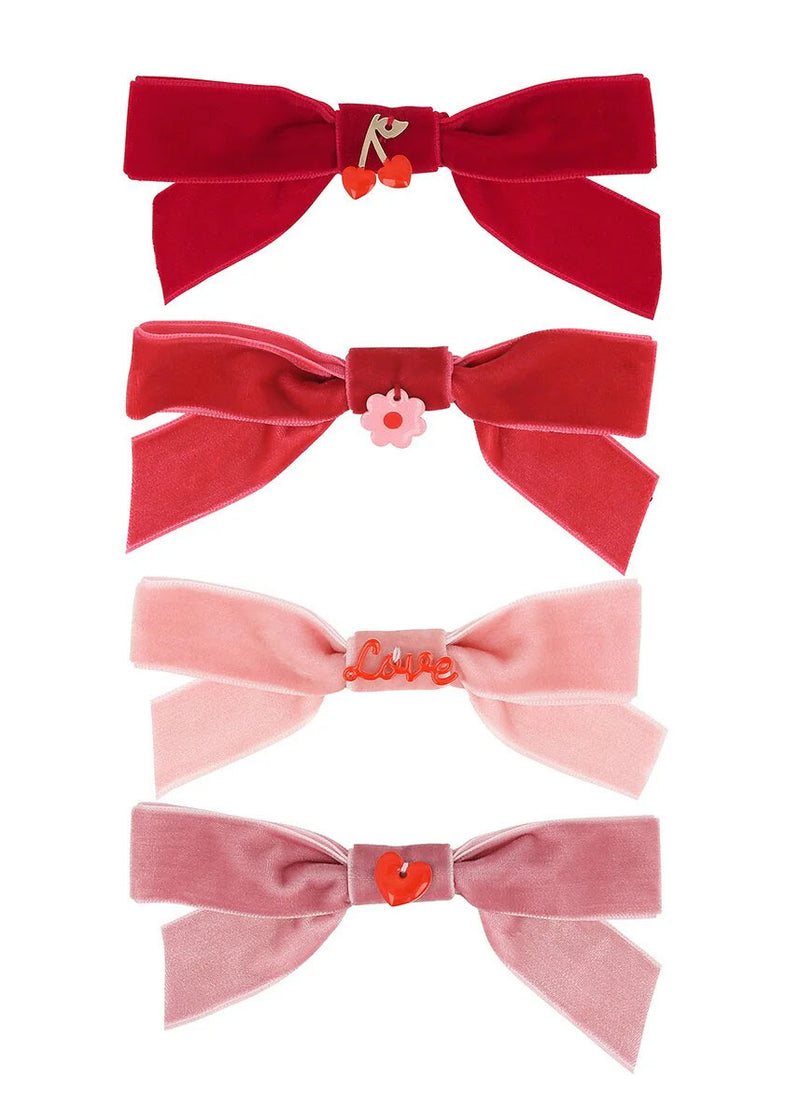 Velvet Valentine Bow Clips With Charms