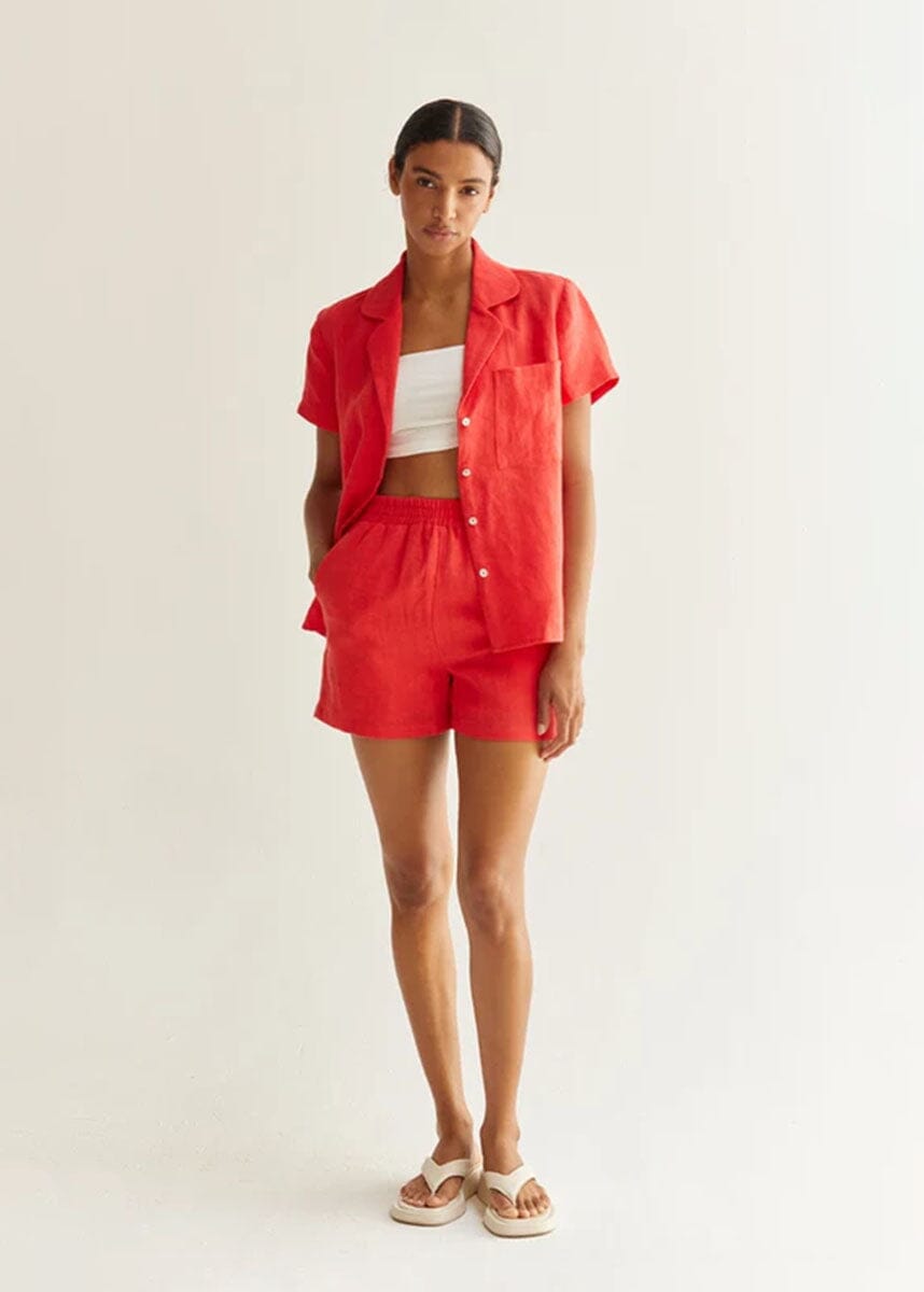 Victoria Linen Shirt & Shorts Set - Poppy