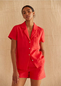 Victoria Linen Shirt & Shorts Set - Poppy