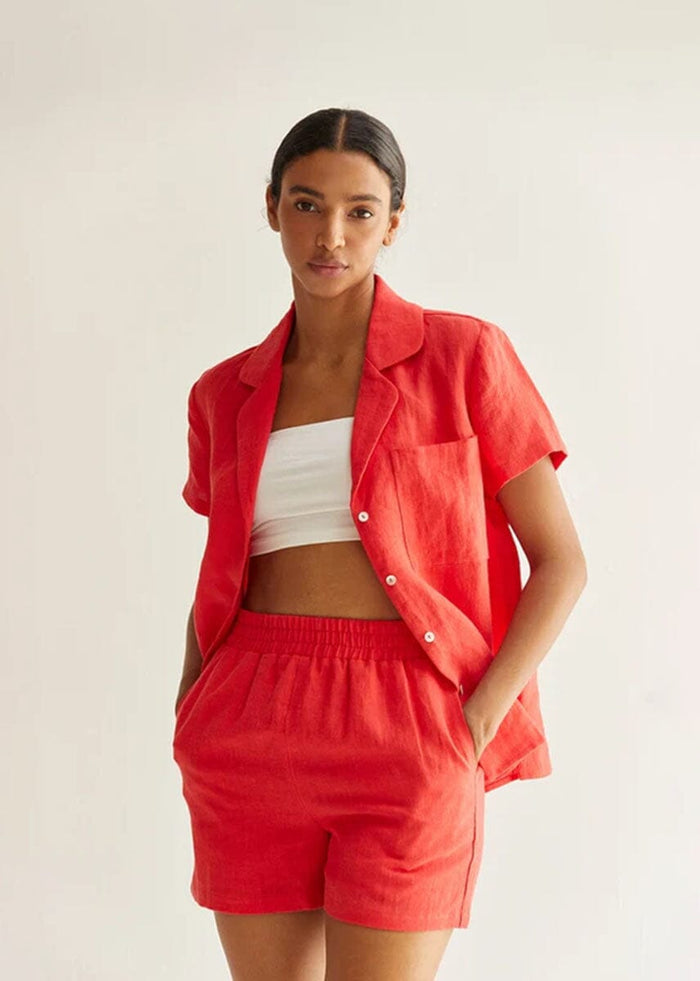 Victoria Linen Shirt & Shorts Set - Poppy