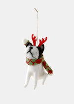 Wool Felt Holiday Dog Ornament - Black & White With Scarf