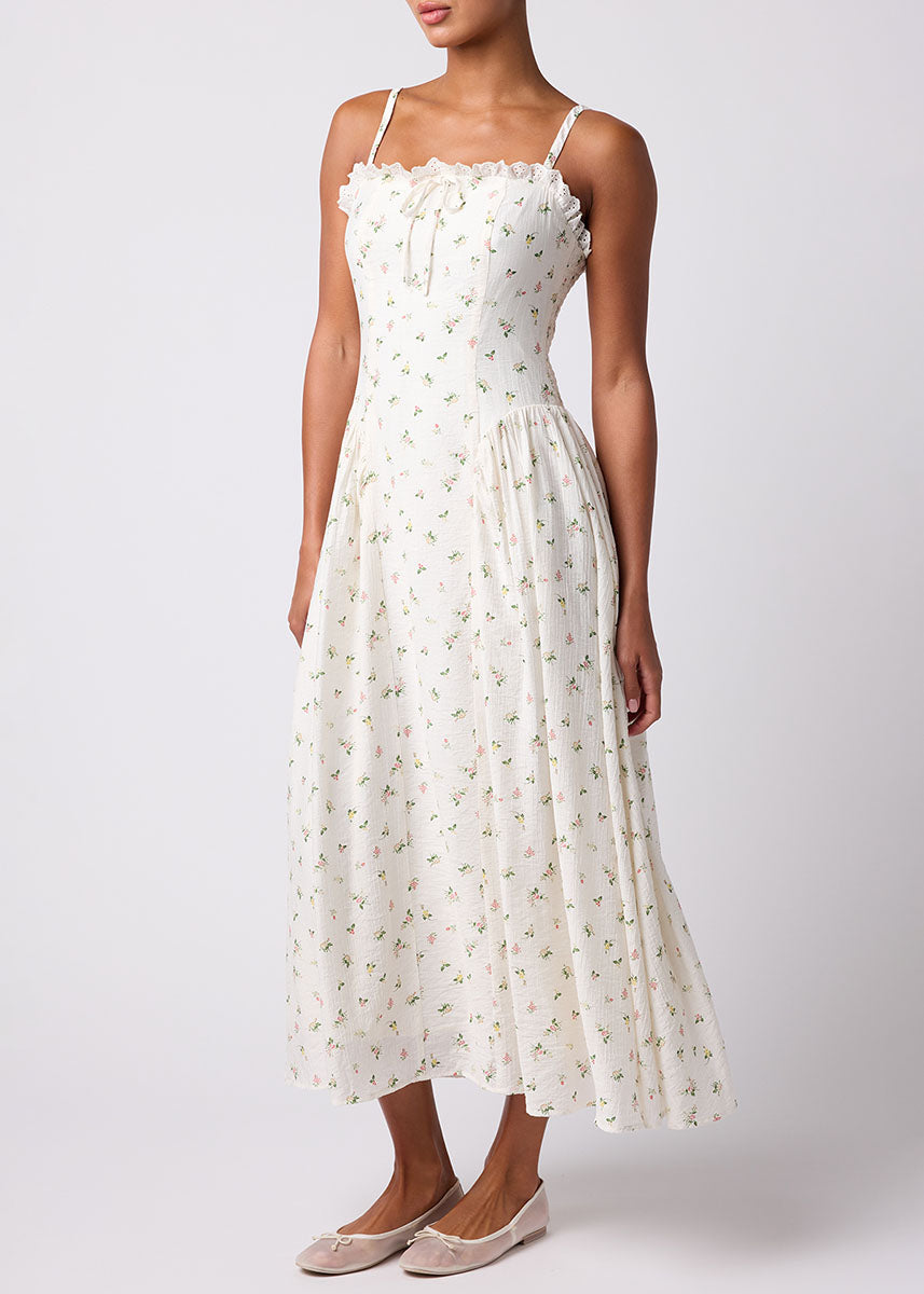 Corinne Darted Hip Midi Dress - White Multi