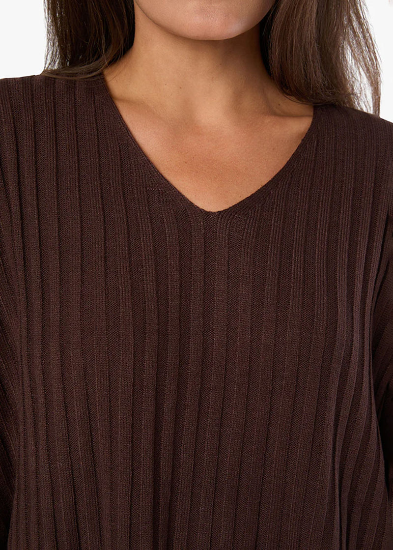 Mikayla Oversized V-Neck Sweater - Brown