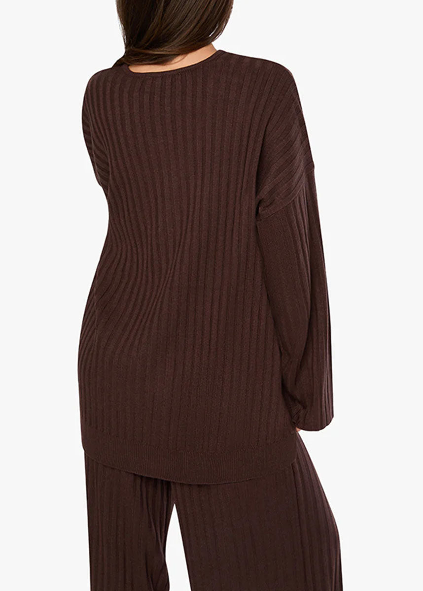 Mikayla Oversized V-Neck Sweater - Brown