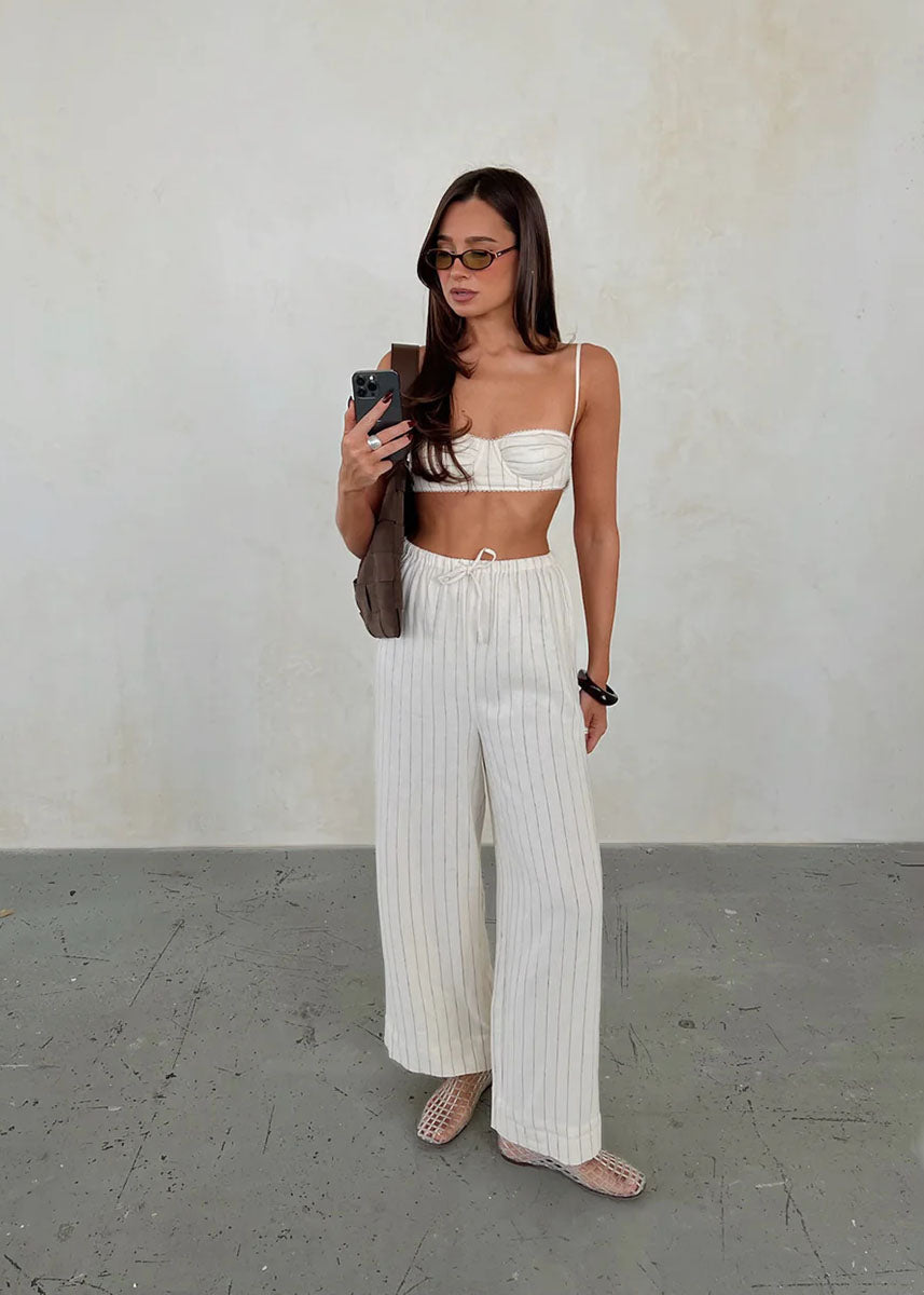 Betty Stripe Tie-Waist Pant - Antique White