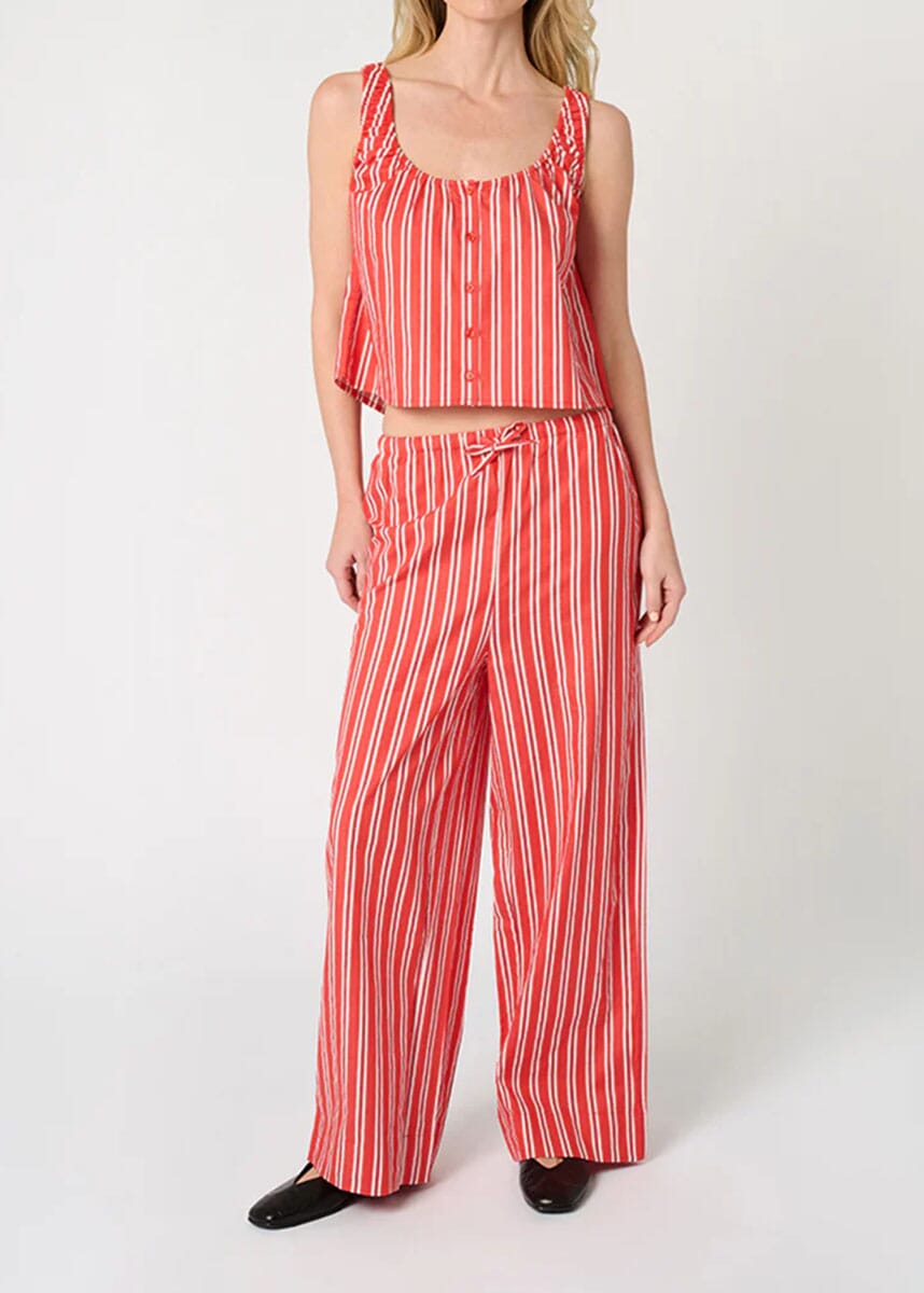 Betty Stripe Tie-Waist Pant - Vibrant Red Multi