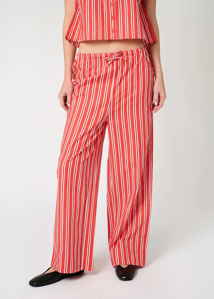Betty Stripe Tie-Waist Pant - Vibrant Red Multi