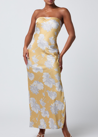 Whitney Strapless Maxi Dress - Gold Floral