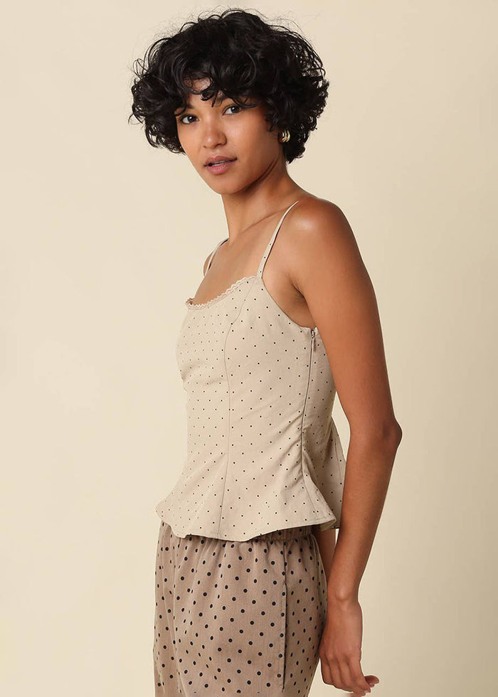 Jan Polka Dot Peplum Cami Top - Khaki