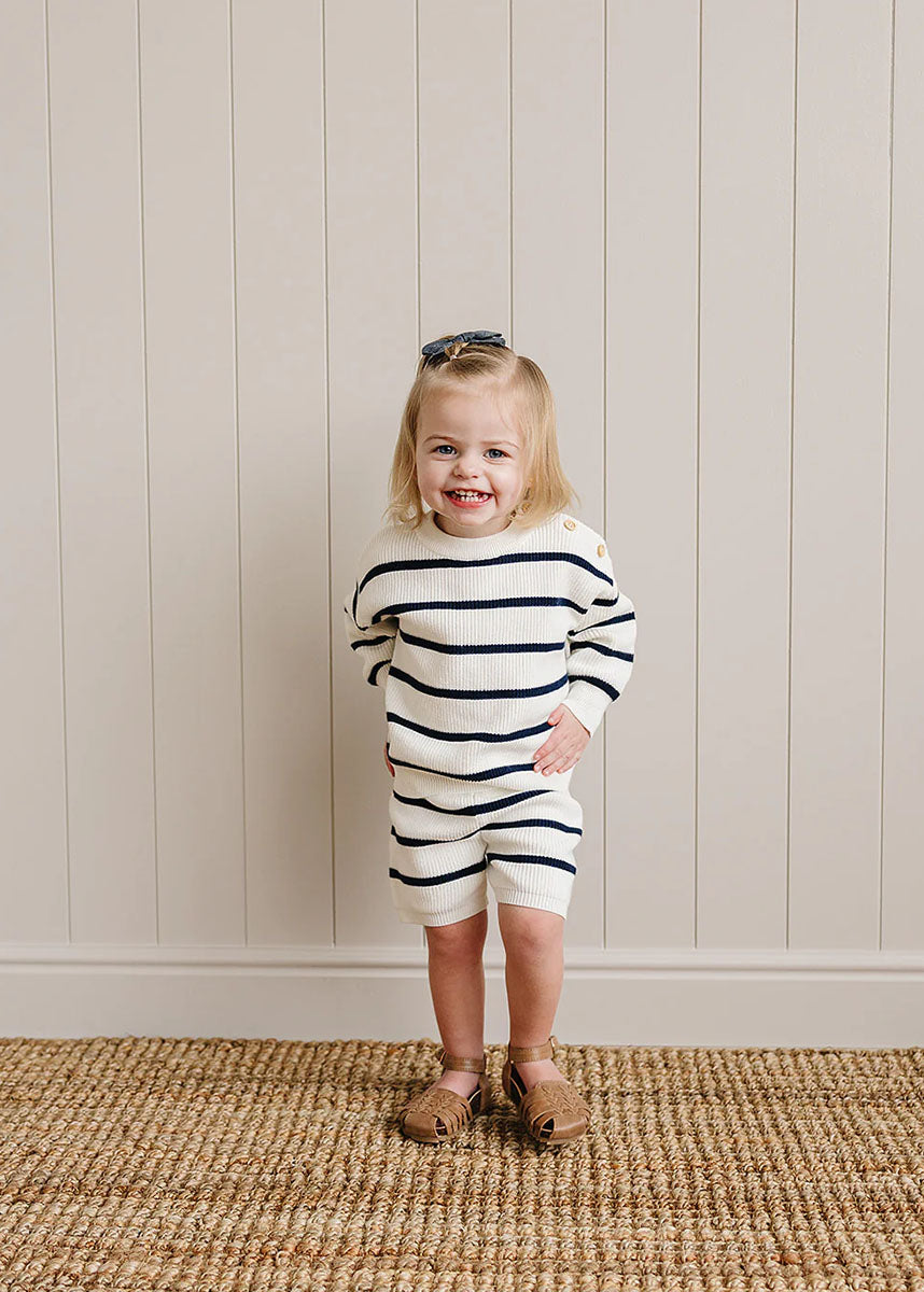 Navy Stripe Knit Shorts