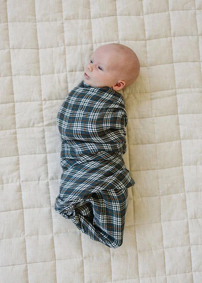 Navy Plaid Muslin Swaddle Blanket
