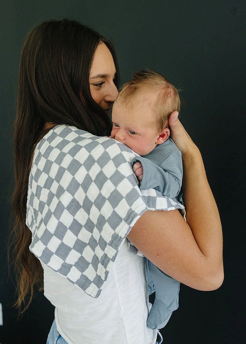 Dusty Blue Wavy Checkered Burp Cloth