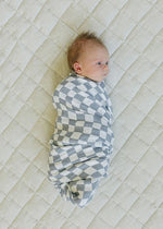 Dusty Blue Wavy Checkered Muslin Swaddle Blanket