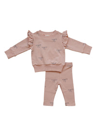 French Terry Set - Pink Ribbon Ruffle